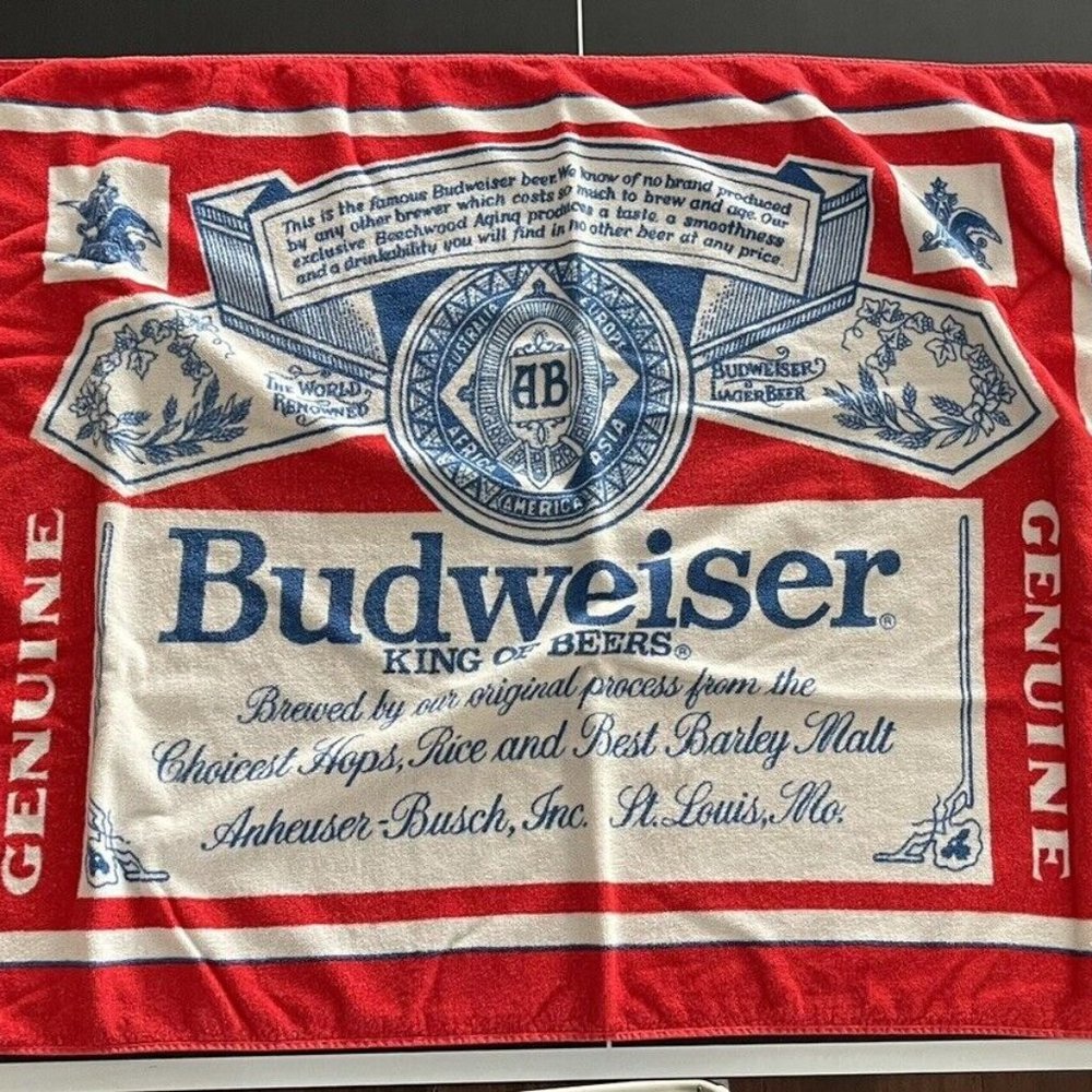 Budweiser Beer Vintage Beach Bath Towel King of Beers Red White Blue